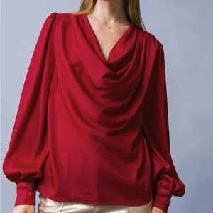 Chic Red Cowl Neck Blouse